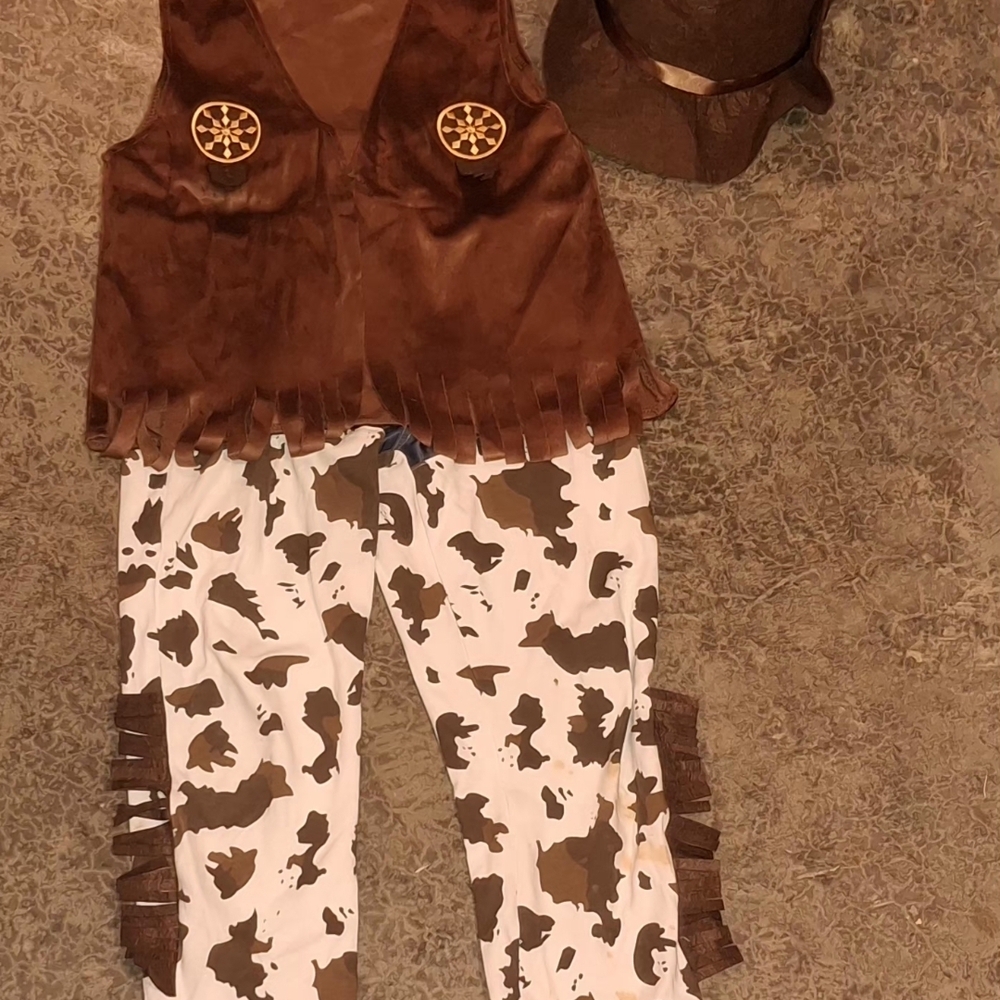 Kids Cowboy Costume Set - Brown Vest & White Cow Print Pants - Picture 3 of 9